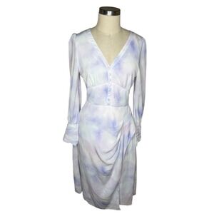 PETITE STUDIO NYC Midi Dress Purple Tie Dye Ruched V-Neck Women's Size Small